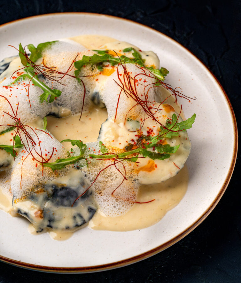 BLACK & WHITE PRAWN RAVIOLIS