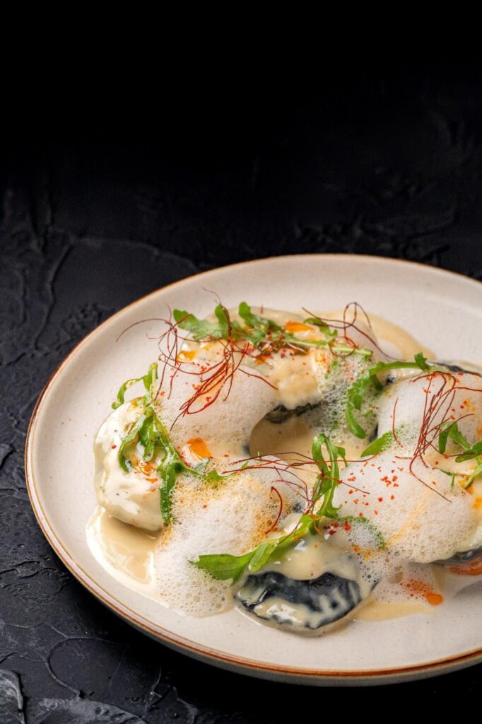 Black and White Prawn Ravioli