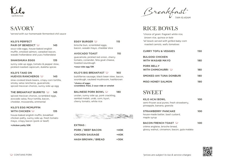 Menu Breakfast English