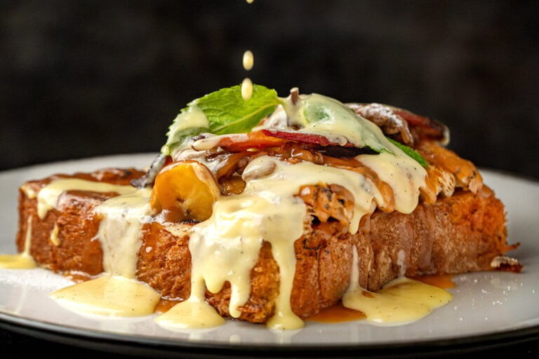 Sweet and savory Bacon French Toast for breakfast at Kilo Seminyak