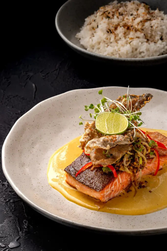 Salmon Tuturuga served with furikake rice, Kilo Kitchen Bali Seminyak