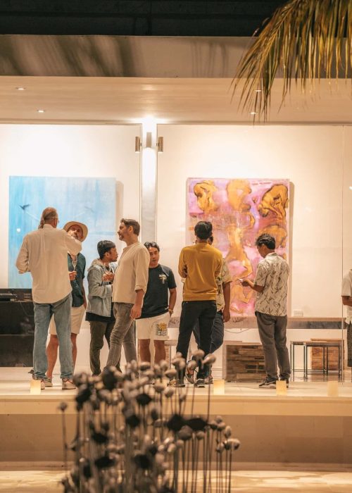 Guests gathering outside Kendra Art Space during a private event