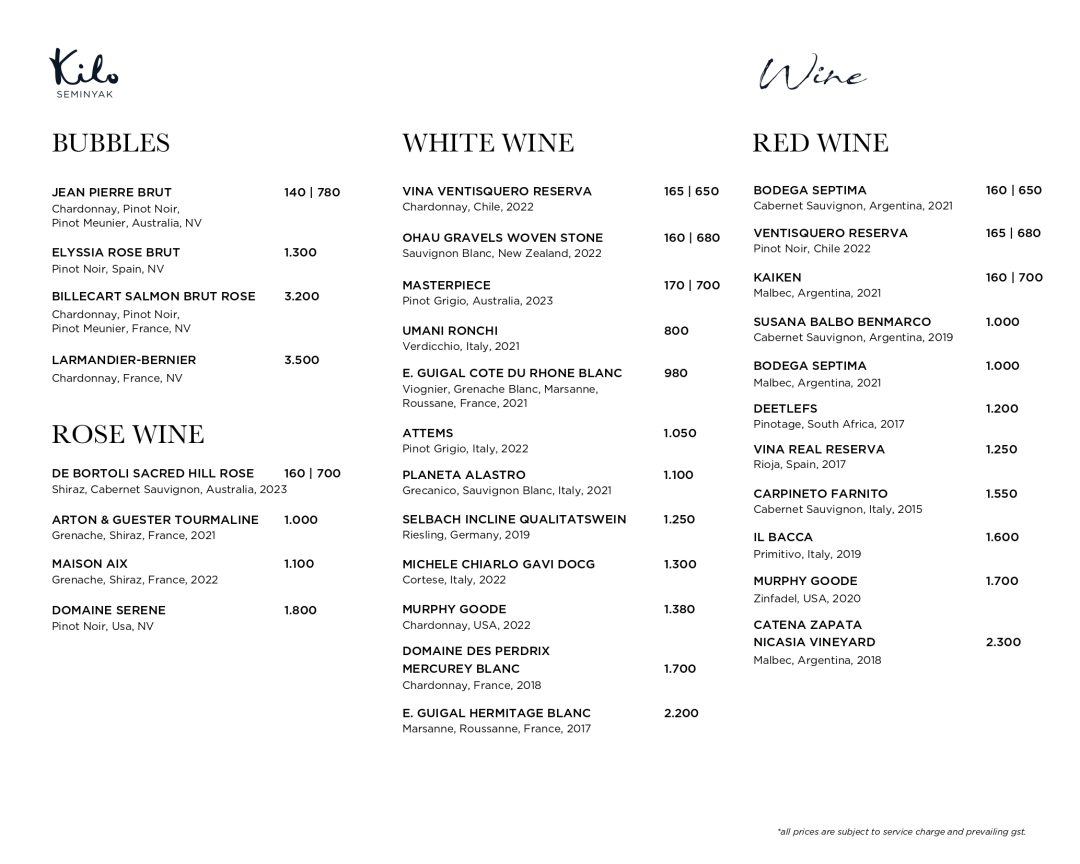 Kilo Menu Beverage