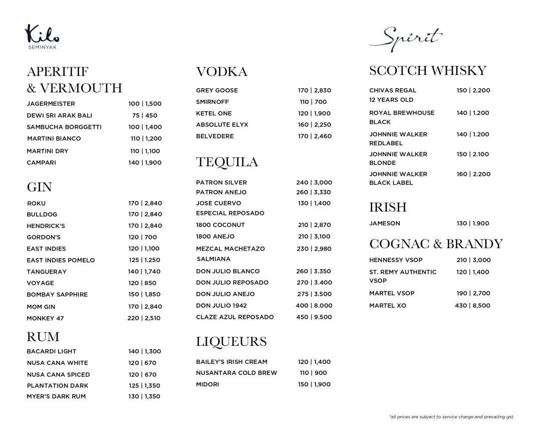 Kilo Menu Beverage