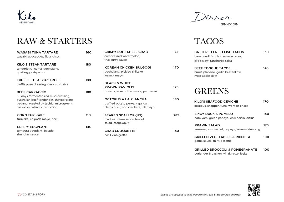 Dinner Menu English