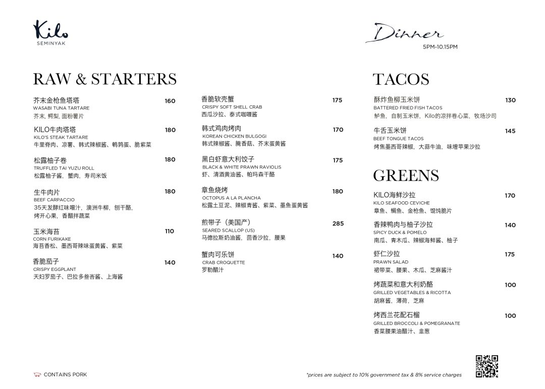 Menu Dinner Kilo ZN