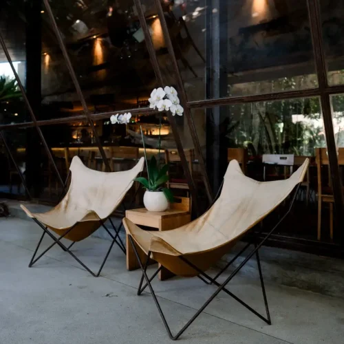 Relaxing seating area at Kilo Kitchen during breakfast hours in Seminyak